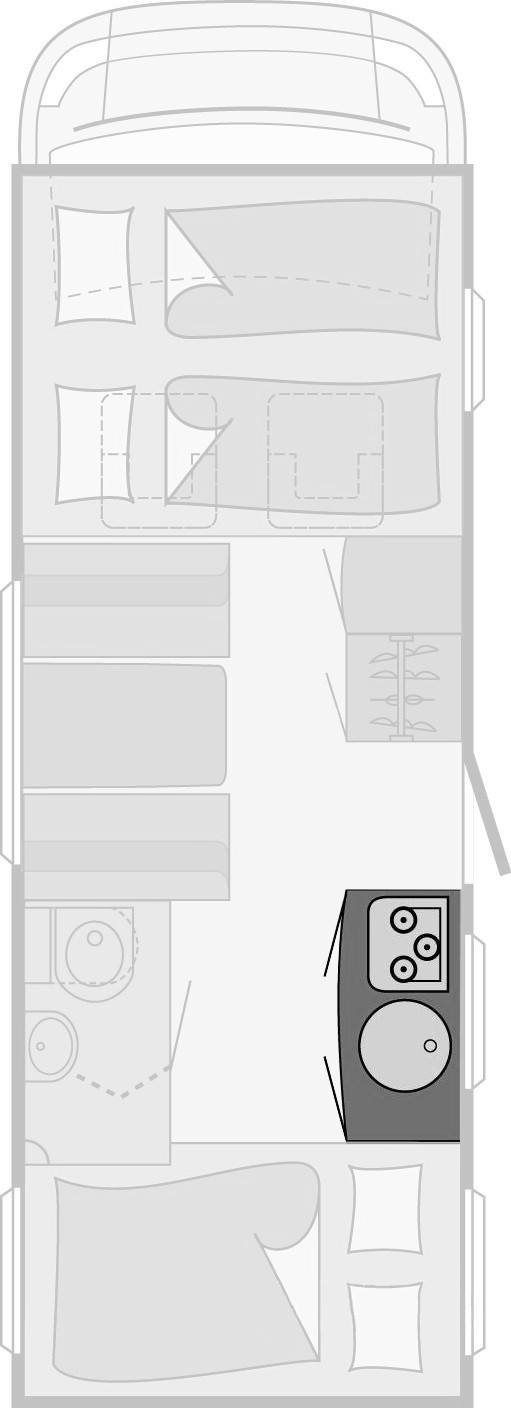 camping-car J5 2.5L turbo diesel challenger 450 SX - plan de la cuisine