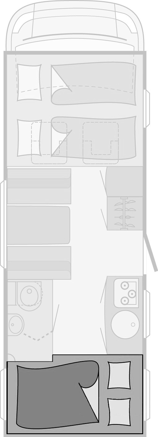 camping-car J5 2.5L turbo diesel challenger 450 SX - plan de la chambre des parents